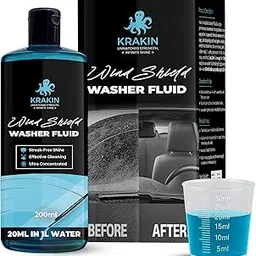 KRAKIN Windshield Washer Fluid For Car 200ML (20ML in 1L Water) | Highly Concentrated Wiper Liquid For Streak-Free Crytal Clear Shine | Lubricates Wipers, Removes Bugs, Grime & Water Spots-picture-23