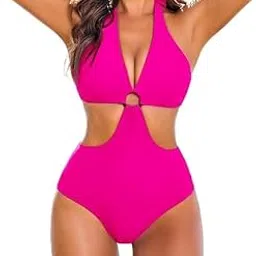 S2Z Fashion Women's One Piece Swimsuits Tummy Control O Ring Cutout High Waisted Bathing Suit Tie Back Swimwear Bikini Set-picture-52
