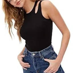 siyara Ribbed Chest Cut Out Spaghetti Tops for Women-picture-54