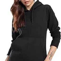 riss Women Solid Fleece Hoodie – Full Sleeve Pullover-RISSWSWT90-Black-picture-14