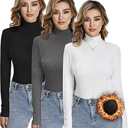 dalavch 2/3 Pack Women Long Sleeve Thermal Turtle Neck Shirts Double-Sided Fleece Lined Turtleneck Base Layer Sweater Tops-picture-11