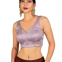 figure's designer Women's Cotton Silk Stretchable (Smocked) Sweetheart V Neck Sleeveless Readymade Saree Blouse STNS2-picture-32