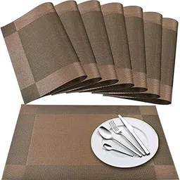 P-Plus International Placemat, Set of 8, Crossweave Vinyl Woven Table Mats, Insulation Washable Table Mats Set (Brown)-picture-12