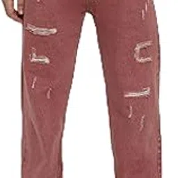 PhysicsDenim Men’s Loose Distressed Fit Jeans | Dusty Rose Color | Flat Finish | Casual Stylish Jeans for Men-picture-16