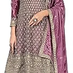 miss ethnik Women's Purple Chinon Stitched Top with Bottom and Dupatta 3/4 Sleeve Embroidered Kurta Palazzo Set (ME-1260)-picture-14