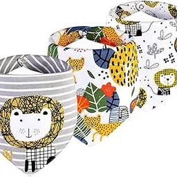 Little Surprise Box 3PCS Set of Geometric Animals print premium adjustable snap button closure Bibs-image-87