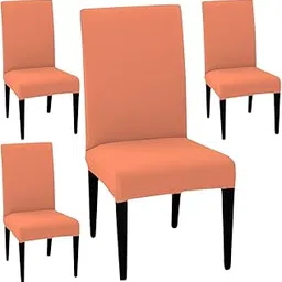 HOTKEI Pack of 4 Peach Color 200 GSM Dining Table Chair Cover Stretchable Slipcover Seat Protector Removable 1pc Polycotton Dining Chairs Covers for Home Hotel Dining Table Chairs-image-85