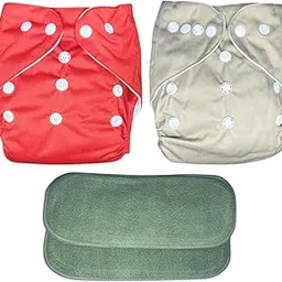 Kogar New Adjustable Reuse Nappy,Reusable & Washable Cloth Diaper Set with Super Absorbent Inserts, 3-36 Months, 2 Diapers with 2 Inserts (Red & Gray)-picture-23