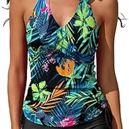 missvog Women Two Piece Tankini Halter Padded Adjustable Drawstring Swimsuit with Boyshorts-picture-50