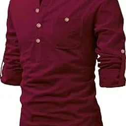 univibe Full Sleeve Spread Collar Pure Cotton Casual, Wedding, Party, Festival Stylish Latest Short Length Slim fit Kurta Style Shirt for Men and Boys.-picture-41