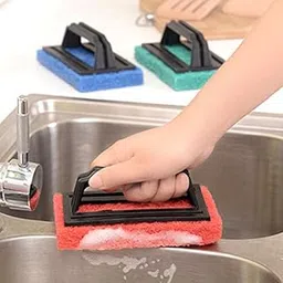 Scrub pad with Handle, Kitchen Bathroom Basin Bathtub Super Scrubber Cleaner, Scrub Sponge Brush with Handle Washing Brush (Set of 3)-picture-43