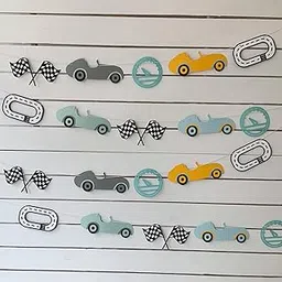 Pinfliers Car Theme Paper Bunting, A Set of 10 Pieces, Blue, Grey, Mint, Yellow, 62.5 inches in Length-picture-11