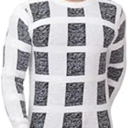 Men's Geometric Pattern Sweater White and Black Long Sleeve Round Neck Winter Casual Wear-picture-10