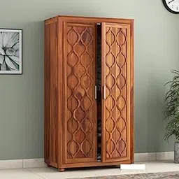 HAVORI FURNITURE Wooden 2 Door Wardrobe Organizer for Storage with 2 Drawer 2 Shelves & Hanging Space - Sheesham Wood Cupboard for Bedroom - Wooden Almirah Organizer for Clothes Storage (Design 11)-picture-15