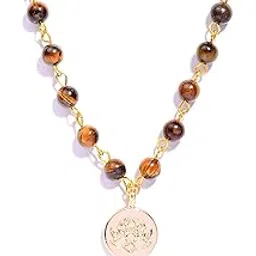 gempro Tiger's Eye Gold Plated Lotus Pendant Long Necklace Unisex-picture-20