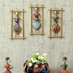 RHEA STORE - Metal Wall art for living room decoration - Handmade Rajasthani Musician Showpiece for wall decoration - Set of 3 Frames - Medium size-image-69
