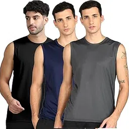 JANGOBOY Men's Dryfit Active Performance Solid Round Neck Sleeveless Polyester T-Shirt-picture-32