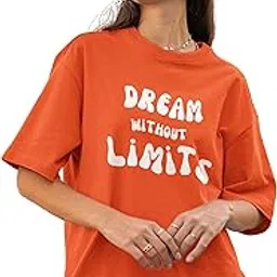 jember Oversized Loose Fit Drop Shoulder Trendy Orange Graphic Printed T Shirt for Women/Girls-picture-49