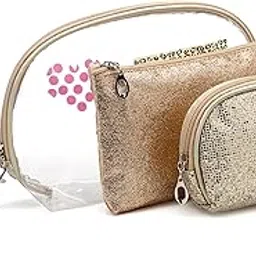 Reinland 3 Pcs Glitter Cosmetic Pouches Set| Waterproof Makeup Organiser with Transparent Design |Multipurpose | Glitter Stylish Look-picture-54