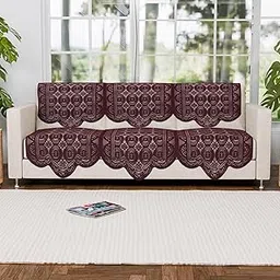 Kuber Industries (Set of 6) Stylish & Durable Cotton Sofa Covers 3 Seater | Washable Sofa Protector/Mat | Suitable Slipcover for Living Room & Office | Plain Circle - Brown-picture-15