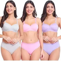 jd fashion Bra Panty Set for Women Combo - Stylish Underwear for Women Combo, Comfort - Elegant Bra for Woman Essentials Padded Non-Wired Lingerie Set (Pack of 3)-picture-29