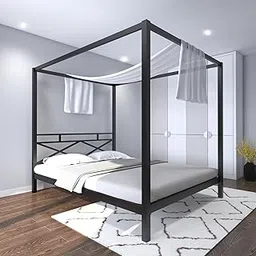 Homdec Norma Metal Canopy Platform Bed, Mattress Foundation with Steel Slat Support, No Box Spring Needed, Easy Assembly (Brown, Queen, 60 x78)-picture-22