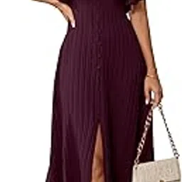 shasmi Girl's & Women's Pleated Midi Dress with Flutter Sleeves | V-Neck Western Dress for Women | Elegant A-Line Summer Outfit | Office & Casual Wear (Dress 244)-picture-43
