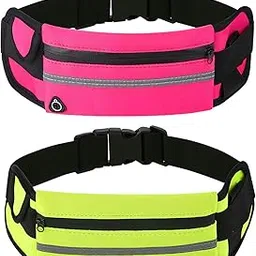 2pack Running Belt Fanny Pack,Jogging Waist Bag for Sport Hiking Cycling Workout,Jogger Slim Waistband with Water Bottle Holder Belt for Men Women Running Gear Accessorie, Rose Red+Green image 1