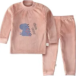 bold n elegant Winter Warm Fleece Kid's Dino Print Thick Tshirt and Lower Pajama Clothing Set for Baby Boys Girls Kids-picture-12