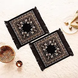 Homestic Pack of 2 Velvet Pooja Mat for Sitting On Floor | Comfortable Eating Aasan for Home | Decorative Sitting Mat for Meditation & Mandir | Floral Print - Dark & Light Brown-picture-37