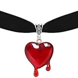 Dropping Blood Heart Choker Necklace Y2k Black Velvet Red Heart Pendent Choker Vampire Jewelry Gift for Women Girls, Zinc, No Gemstone-image-3