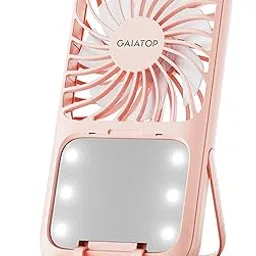 Gaiatop Mini Handheld Fan - 3 Speeds, 2000mAh USB Rechargeable Portable Fan with LED Lighted Makeup Mirror and Stand, Small Personal Fan Ideal for Outdoor Travel, Gifts for Women & Girls-image-12