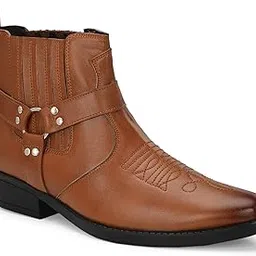 hirel's Men's Premium Cowboy Chelsea Boots|Soft Cushioned Cuban Heel |Slip-Resistance|Dynamic Feet Support|Arch Support Boots For Men | Height Increasing Boots for Men-picture-29