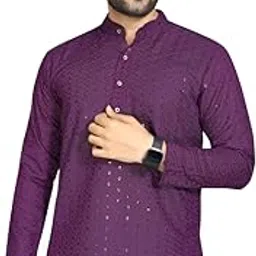 keton Men's Cotton Sequin Embellished Kurta, Mandarin Collar, Traditional Ethnic Wear, Long Sleeve-picture-10