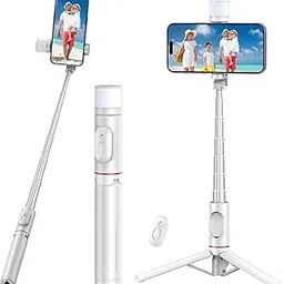 Selfie Stick Tripod with Fill Light,Extendable Selfie Stick 30" & Flexible Phone Tripod Stand with Wireless Remote White image 1