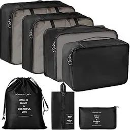 GYANSHOPPE Organizer 7 in 1 Travel Laundry Cosmetics Luggage Packing Organizers Set Makeup Bags Organizer Packing Cubes with Shoe Bag for travel, Nylon (BLACK)-picture-12