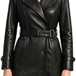 urbanhides Obsidian Rose Premium Nappa Leather Trench Coat for Women | Women's Leather Coats, Black Leathers Coat, Lambskin Coats, Regular Fit, Two Pockets-picture-34