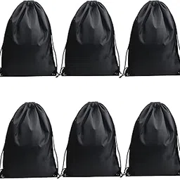 6 PCS Black Drawstring Backpack, Gym Drawstring Bags, Draw String Bag, Cinch Bags Drawstring Sackpack, Sports Backpack Storage Bags for Men and Women Sports Gym Trip Yoga Swim, Black-image-2