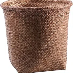 Luxshiny Storage Basket Straw Trash Can Woven Wastebasket Bedroom Trash Can Decorative Gift Basket Storage Holder Straw Storage Container for Home 26X26X26CM-picture-31
