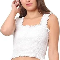 rosemelon Smocked Crop Top, Sleeveless, Black, Ruffle Trim, Square Neck-picture-38
