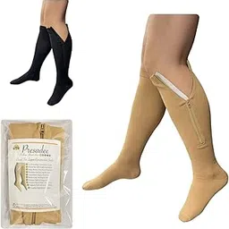 Presadee Petite Closed Toe 15-20 mmHg Moderate Zipper Compression Calf Leg Socks (Beige, L/XL)-picture-14