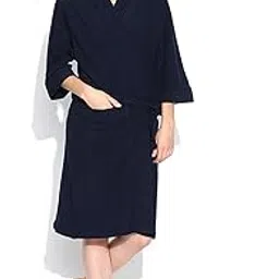 ELEVANTO Premium Collection 3/4Th Sleeve Terry Bathrobe-Free Size Navy-picture-36