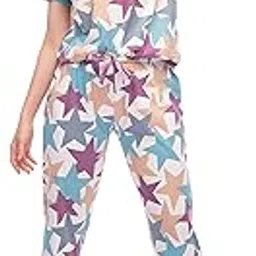 lotik Women's Cotton Multi Starred Print Top & Payjama Half Sleeve Lounge Nightsuit Set-picture-19