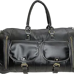 mount wolf 34 Liter Vegan Leather Made Cabin Size Travelling Duffle Bag Lugage Bag Gym Bag for Men and Women with Shoe Compartment and Detachable Adjustable Shoulder Strap | Black-picture-15