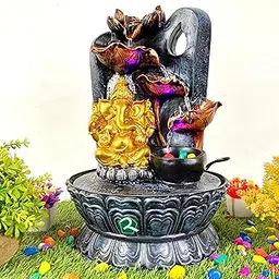 RUPANNA Ganesha Table Top Water Fountain with RGB LED Light for Home Décor/Gift/Vastu/Pooja/Reception/House Warming (Color: Grey Stone & Gold)-image-40