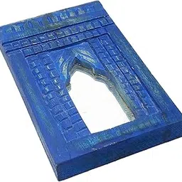 Handmade Decorative Wall Decor Mirror Frame | Carved in Solid Hard Wood | Rustic Mirror Frame for Bedroom | Wall Mirror| Wall Decor, 20 x 13 cm (Dark Blue)-image-18