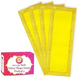 Bhakti Lehar Yellow Velvet Pooja Cloth | Aasan for God Idol Sitting, Mandir Shelf, Puja Chowki Table and Home Temple Decoration - Pack of 4 (10 x 30 Inch)-picture-10