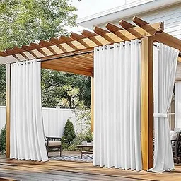 Royal Shade Wihte Outdoor Curtains for Patio, 54'' W x 95'' L Premium Blackout Privacy Outside Waterproof Curtains, Grommets Top for Porch Pergola Deck Backyard Balcony, 1 Panel-image-0