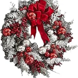 CALANDIS® Flocked Christmas Wreath Front Door Christmas Wreath for Hotel Indoor Office 45x45x9cm | Wreaths, Garlands & Plants | Christmas & Winter | Holiday & Seasonal Dacor-picture-56