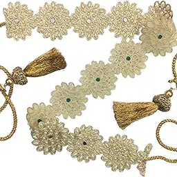 jaymita Traditional Floral Stone Work Waist Belt, 55mm Wide, Gold Tassels, 26 Inches Length, Saree Kamarbandh Flower Pattern-picture-20